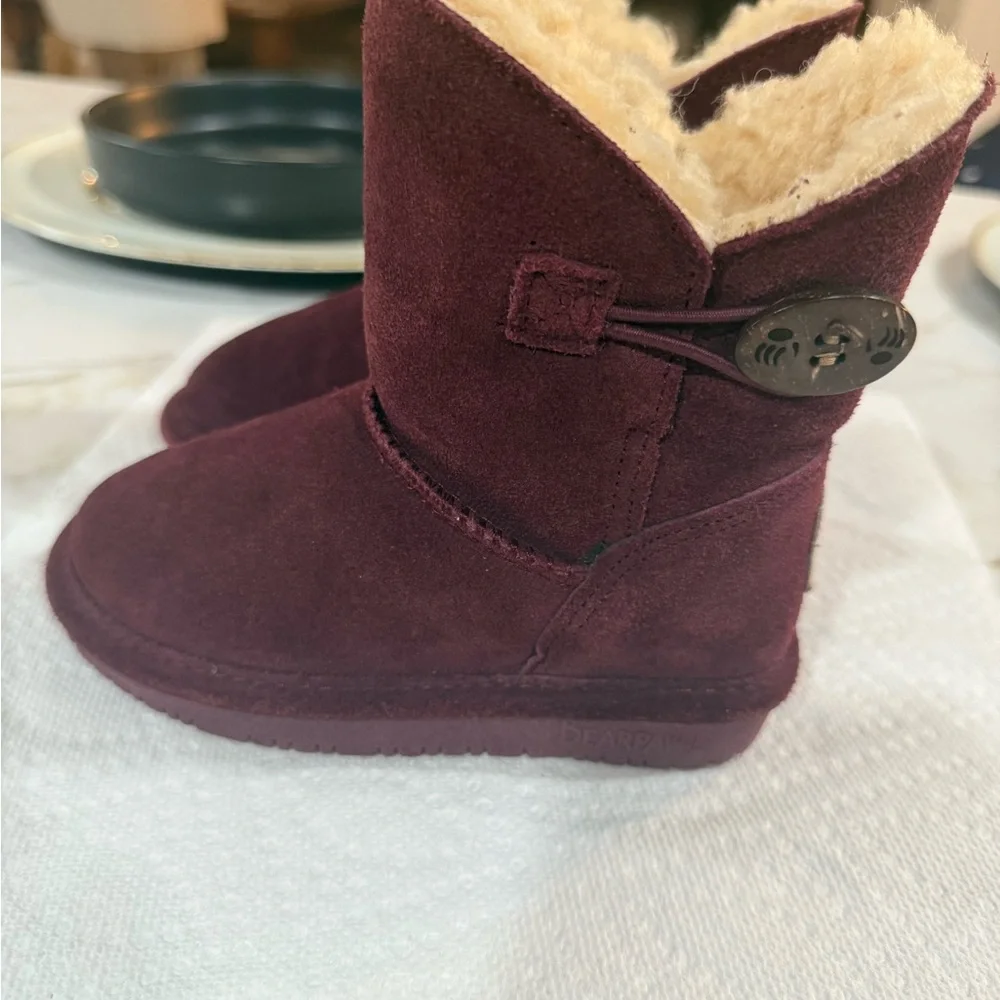 BearPaw Maroon Suede Boots with Shearling - Picture 2 of 8